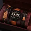 Conjunto Popular de Relógio Masculino Temu, Conjunto de 4 Peças de Relógio de Negócios Masculino de Alta Qualidade + Pulseira Trançada