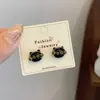 Brincos de Tarraxa de Cachorro Marrom e Gato Frescos e Simples para Mulheres com Pinos de Prata, Doces e Fofos, Design Exquisito, Brincos de Desenho Animado para Estudantes