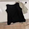 Diseño Encaje Empalmado Cuello U Chaleco Tirantes Verano para Mujer Ropa Exterior Versátil Look Adelgazante Camiseta Base Top