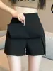 Saia Curta Branca Estilo Terno para Mulheres Baixas, Verão Cintura Alta Design Emagrecedor, Saia Calça Evasê com Fenda Anti-Exposição