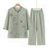 Ropa de verano para mujeres de mediana edad y mayores conjunto de abuela de manga corta camisa de madre ropa para personas mayores conjunto casual nuevo de dos piezas para señora mayor