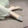 2024 Novo Salto Grosso Elegante Socialite Strass de Alta Classe Sapatos de Noiva Francês Lindo Nude Salto Alto Feminino Combina com Tudo