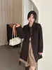 Nuevo abrigo de lana de doble cara estilo coreano, de longitud media para otoño e invierno, de un solo botón, con un simple cuello Peter Pan, prenda de abrigo para mujer