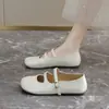 Zapatos retro estilo francés Mary Jane para mujer, versión coreana de verano, nuevo estilo ins, de una sola tira, suela plana, punta redonda, de corte bajo, zapatos versátiles