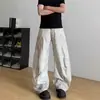 Pantalones Scimitar Blancos Sucios Lavados Retro Americanos Desgastados para Hombres y Mujeres Holgados Rectos de Pierna Ancha Casuales de Largo Completo Modernos