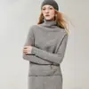 Kang Sai Ni Primera Línea Listo para Usar Suéter 100% Cachemira para Mujer Dobladillo Enrollado Cuello Alto Color Sólido Tejido Capa Base