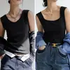 Camisola Pequeña de Tirantes Anchos y Cuello Cuadrado para Mujer Ropa Interior Nueva 2025 Negra y Blanca Forma de I Prendas Exteriores para Primavera y Otoño Top Básico Simple