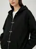 Moletom com Capuz e Fivela de Metal High Street Americano para Mulheres Cardigan Jaqueta Aberta com Zíper Design de Nicho Moletom