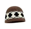 Chapéu de Tricô Retrô Nórdico com Padrão de Diamantes 100% Lã para Mulheres, Quente e à Prova de Frio para Outono e Inverno, Gorro que Afina o Rosto