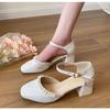 Sapatos Mary Jane Franceses Estilo Chinês Pérola 2025 para Mulheres, Novos Saltos Altos Estilo Nacional, Sapatos de Salto Único Versáteis, Sapatos Cheongsam, Sapatos Hanfu de Verão