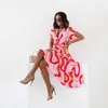 Vestido de mujer Verano 2023 Nuevo Transfronterizo wish Amazon Europeo y Americano Comercio Exterior Estampado Manga Corta Falda de Mujer