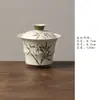 Gaiwan de Cerámica Verde Bambú Pintado a Mano Miyan, Estilo Retro de Lujo Ligero, Taza de Té Exclusiva para Mujer, Taza de Té, Juego de Té Kung Fu