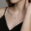 Collar de Plata de Ley S925 con Colgante de Lágrima Azul para Mujer, Cadena de Clavícula de Lujo Ligero de Nicho de Gama Alta, Regalo para el Cumpleaños de la Novia