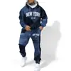E-commerce Transfronteiriço Europeu e Americano Temu Moda Masculina Popular Novo Conjunto de Moletom com Capuz Estampa Esportiva Versão Espessa Outono e Inverno