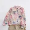 Camisa de Lino Ramio Floral Color Macarrón ¡Nicho de Alta Calidad! Más fácil de combinar Camisa Estampada Delgada Suelta Top para Mujer