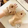 Guantes de Peluche de Capibara Lindos para Mujer, Cubierta Plegable de Medio Dedo para Invierno, Compatibles con Pantalla Táctil, Cálidos y Gruesos, para Estudiantes y Ciclismo, a Prueba de Frío