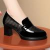 Zapatos de Malla Negra Transpirables de Tacón Alto para Mujer 2026 Verano y Otoño Calados de Cuero Genuino Suave Zapatos de Salón Tacón Medio Cuero Suave Suela Suave Tacón Grueso