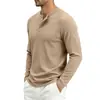 Wish Fronteiriça Roupas masculinas estilo americano cor sólida botão gola semiaberta manga longa camiseta, comércio exterior solta casual esportiva base