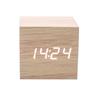 Reloj de madera LED con control de voz inteligente, cuadrado, compacto, digital, temperatura y humedad, reloj despertador electrónico multicolor