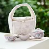 Juego de Té Kung Fu Camelia y Glicinia Pintado a Mano, Cerámica de Lujo Ligero Gaiwan y Tazas de Té, Práctico Set de Viaje para Preparar Té