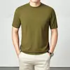 Camiseta de Punto Fina de Lujo Ligero para Hombre, Manga Corta para Primavera y Otoño, Moda y Tendencia, Sencilla Camisa Base de Lana con Cuello Semi Alto