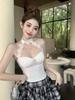 2234 Seda de Hielo# Encaje Sexy Top de Cuello Halter Sling para Mujer Seda de Hielo Ropa Exterior Ajustada Spice Girls Chaleco Puro Deseo