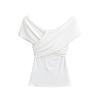 Camiseta Elástica Ajustada Elegante de Manga Corta para Mujer, Doble Capa, Nudo Cruzado, Top Corto Liso