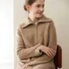 Suéter grueso 100% cachemira pura para mujer, con media cremallera, cuello camisero, suave y agradable para la piel, suéter base de punto de alta gama, corte holgado