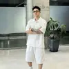 Conjunto Casual de Shorts de Manga Corta Talla Grande Estilo Old Money con Traje de Camisa Polo Trendy de Tencel Lyocell para Hombre