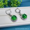 Aretes Cabujón Calcedonia de Alta Calidad al por Mayor, Ganchos para Oreja con Incrustaciones de Ágata Blanca Cabujón, Aretes de Lujo Ligero para Mujer, Regalo Color Jade