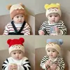 Touca de Tricô Versátil para Bebê Outono e Inverno, Touca de Lã Fofa com Duas Bolas, Touca Quente Protege-Orelhas para Meninos e Meninas, Touca de Desenho Animado Super Fofa