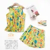 [Dropshipping/Venta al por mayor] Conjunto de pijama de verano para mujer con top de punto de algodón, estampado de dibujos animados, ropa de casa, talla grande