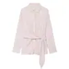 Comercio exterior ropa de mujer otoño nuevo venta al por mayor amarre lateral raya fina estampada manga larga camisa top