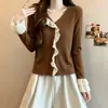 Ropa de mujer talla grande, estilo coreano, entallada en la cintura, adelgazante, 26 nuevo modelo de otoño, top camiseta de manga larga, hombro normal, con volantes y retazos