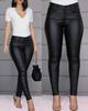 2025 Pantalones Nuevos de Moda para Mujer de Amazon Transfronterizo, Pantalones de Cuero PU de Color Sólido Modernos, Pantalones Sexy de Pierna Pequeña, Pantalones Casuales