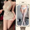 Lencería sexy con temática naranja, uniforme transparente de malla con retazos y tirantes para chica sexy, pijama seductor que no se quita A895