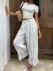 Ropa francesa para mujer de Europa y América, superventas transfronteriza de Amazon: pantalones largos holgados de encaje texturizado vintage casual con retazos