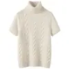 Nueva camiseta base de punto de cachemira de otoño, color liso de moda, cuello alto, manga corta, jersey simple para mujer, adecuado para ir al trabajo y uso casual