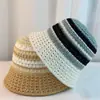 Chapéu de Pescador Tricotado Listrado de Verão com Recortes para Mulheres, Chapéu Protetor Solar para Férias na Praia, Chapéu Balde Fashionável Versátil Respirável