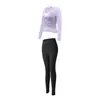 Conjunto de corrida fitness para mulheres, com um estilo suave, top de manga longa e calça atlética de alta elasticidade e modelagem slim, adequado para uso diário e yoga.