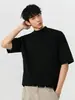 Camiseta Blanca de Manga Corta con Cuello Medio Alto para Hombre, Estilo Delgado de Verano Camiseta para Capas Interiores con Escote Pequeño, Camiseta de Moda de Manga Tres Cuartos