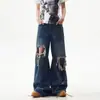 Jeans lavados estilo retro americano para hombre y mujer, pantalones de verano rotos desgastados, pantalones acampanados casuales versátiles de alta costura