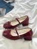 Sapatos Mary Jane Quadrados com Laço Estilo Francês para Mulheres, Novos Sapatos Doces de Salto Grosso Primavera 2026 para Combinar com Saias, Sapatos de Tira Única