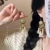 Pendientes de Borla Hueca de Cristal con Forma de Gota de Agua Tachonados con Diamantes y Agujas de Plata Estilo Étnico Moda Pendientes de Temperamento Pendientes Retro de Nicho para Mujer