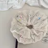 Novo elástico de cabelo de algodão com renda e strass, tipo "intestino de criança", com bola e corda de cabelo