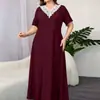 Vestido Largo de Verano con Encaje, Cuello en V, Manga Corta, Texturizado, Talla Grande para Mujer, Corte Holgado, Vestido Favorecedor