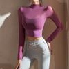 Venta al por mayor de camisetas deportivas sexis con tirantes, ropa de entrenamiento ajustada al ombligo, ropa de yoga de manga larga con almohadilla para el pecho, ropa de fitness