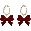 Pendientes Elegantes de Diseño de Nicho 2022 Nuevos Accesorios Decorativos para Mujer Pendientes de Lazo de Terciopelo Rojo Vino de Lujo Ligero