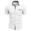 Camisa Casual de Verano de Negocios Estilo Americano Transfronteriza para Hombre con Bloques de Color Versátil Elástica Transpirable Sin Planchar de Manga Corta con Cuello