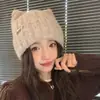 Bonito Sombrero de Orejas de Gato para Mujer, Gorro de Punto de Invierno Nuevo, Cálido Gorro Tejido que Hace que la Cara Parezca Más Pequeña, con Forro de Terciopelo para Protección de Orejas, Gorro de Osito